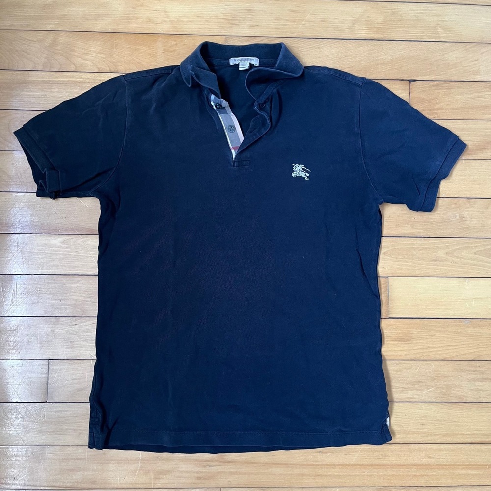 Burberry Brit Mens Navy Blue Nova Check Placket Polo Shirt Size S Distressed
